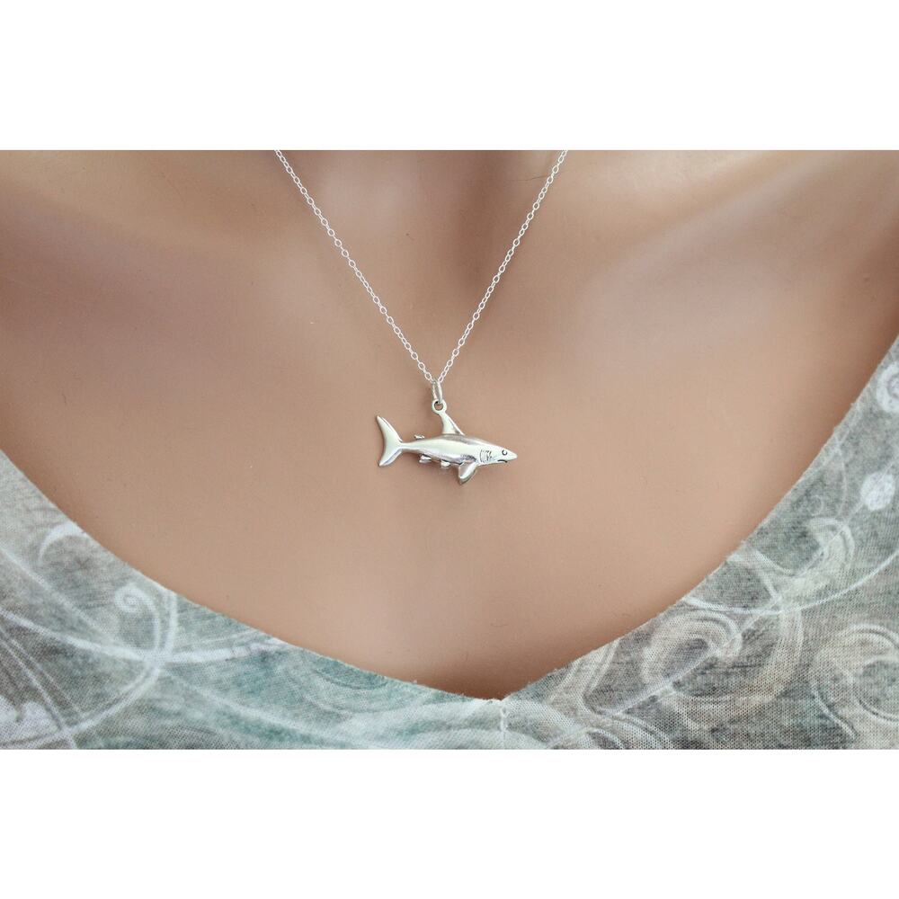 Sterling Silver Shark Necklace, Sterling Silver Oxidized Shark Charm Necklace